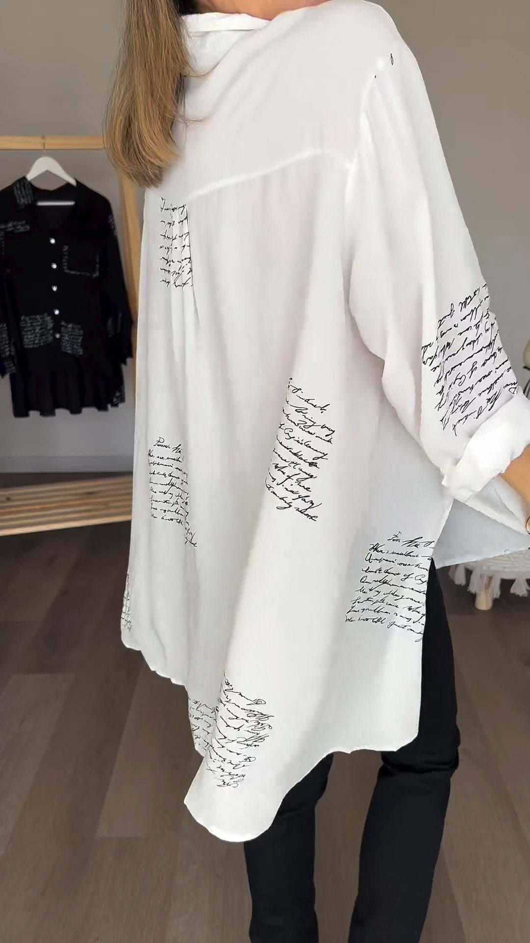 🍂Ținută de toamnă - Cămașă la modă cu rever și imprimeu cu litere