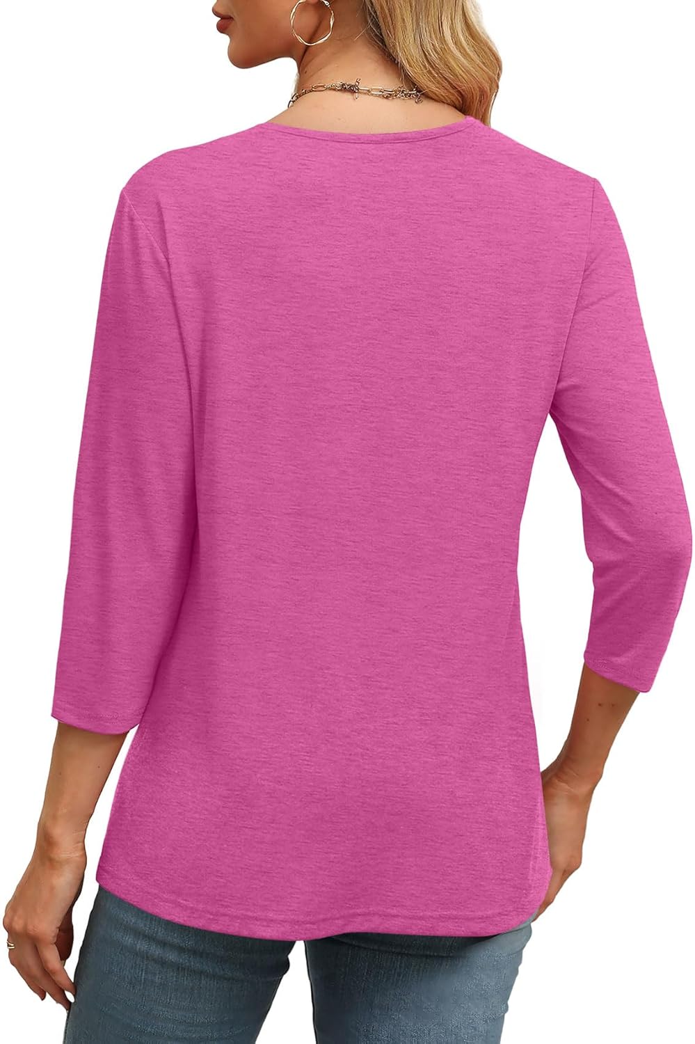 NEW  Women's V Neck 3/4 Long Sleeve Loose Fit Tops