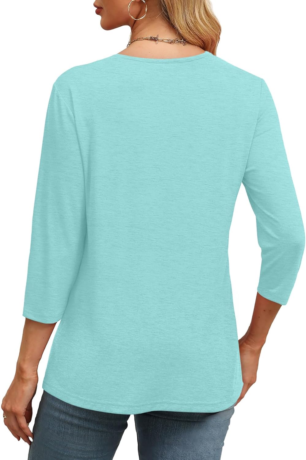 NEW  Women's V Neck 3/4 Long Sleeve Loose Fit Tops