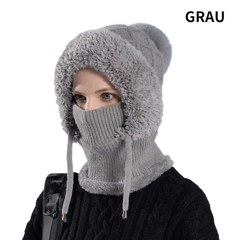 (🎁Božična ponudba🎄)🔥Kupite 1, dobite 1 gratis:elegantna, debela pletena zimska kapa s toplim pokrivalom za obraz in šalom