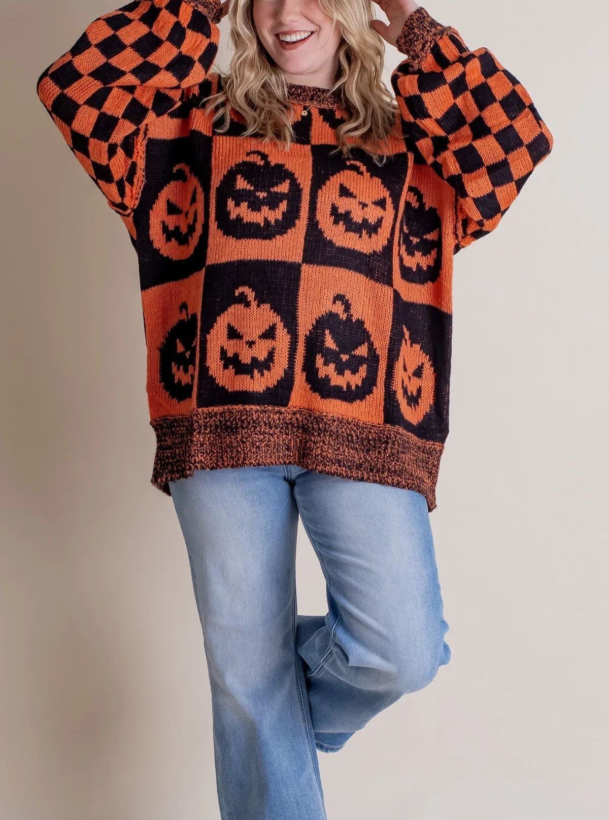 🎃STRAŠLJIVA SEZONA - Karirasti pulover za noč čarovnic 2025