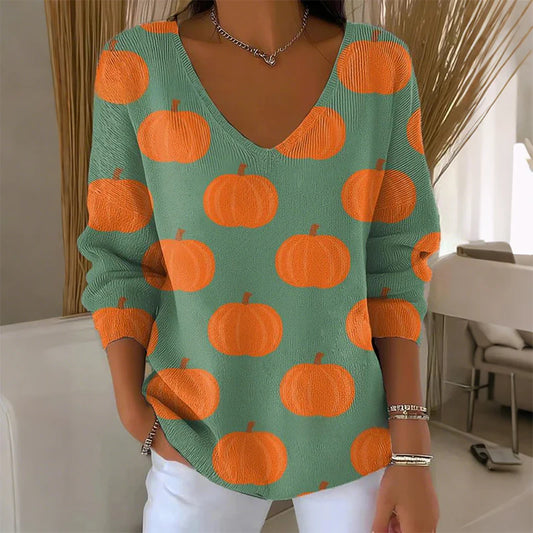 【❤️Kombinacija udobja in elegance】✨Bluza z dolgimi rokavi in V-izrezom s potiskom