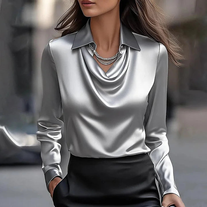 🔥Elegantna in elegantna - elegantna satenasta bluza z drapiranim izrezom (50 % popust)