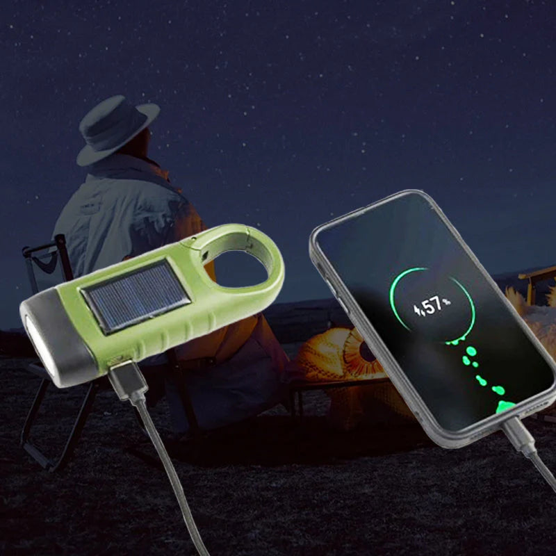 Utomhus nödlampa (handvev + sol + USB-laddning)