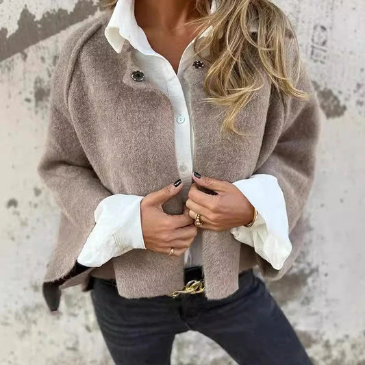 【🔥Udoben in topel jesensko-zimski komplet🍂❄️】✨Enobarvni volneni plašč