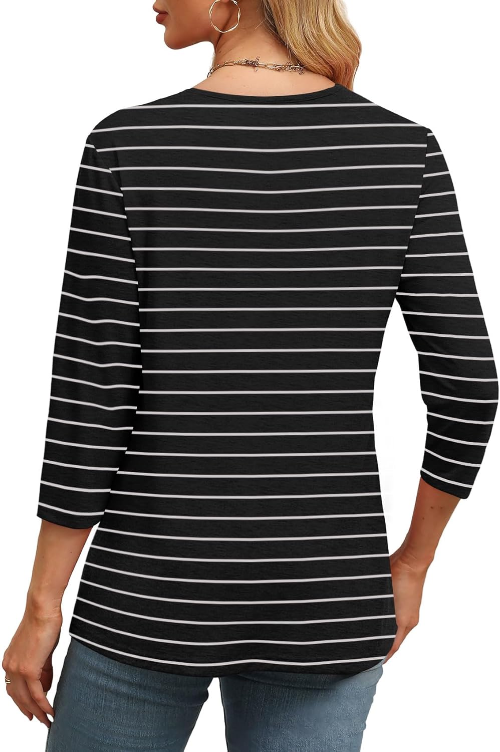 NEW  Women's V Neck 3/4 Long Sleeve Loose Fit Tops
