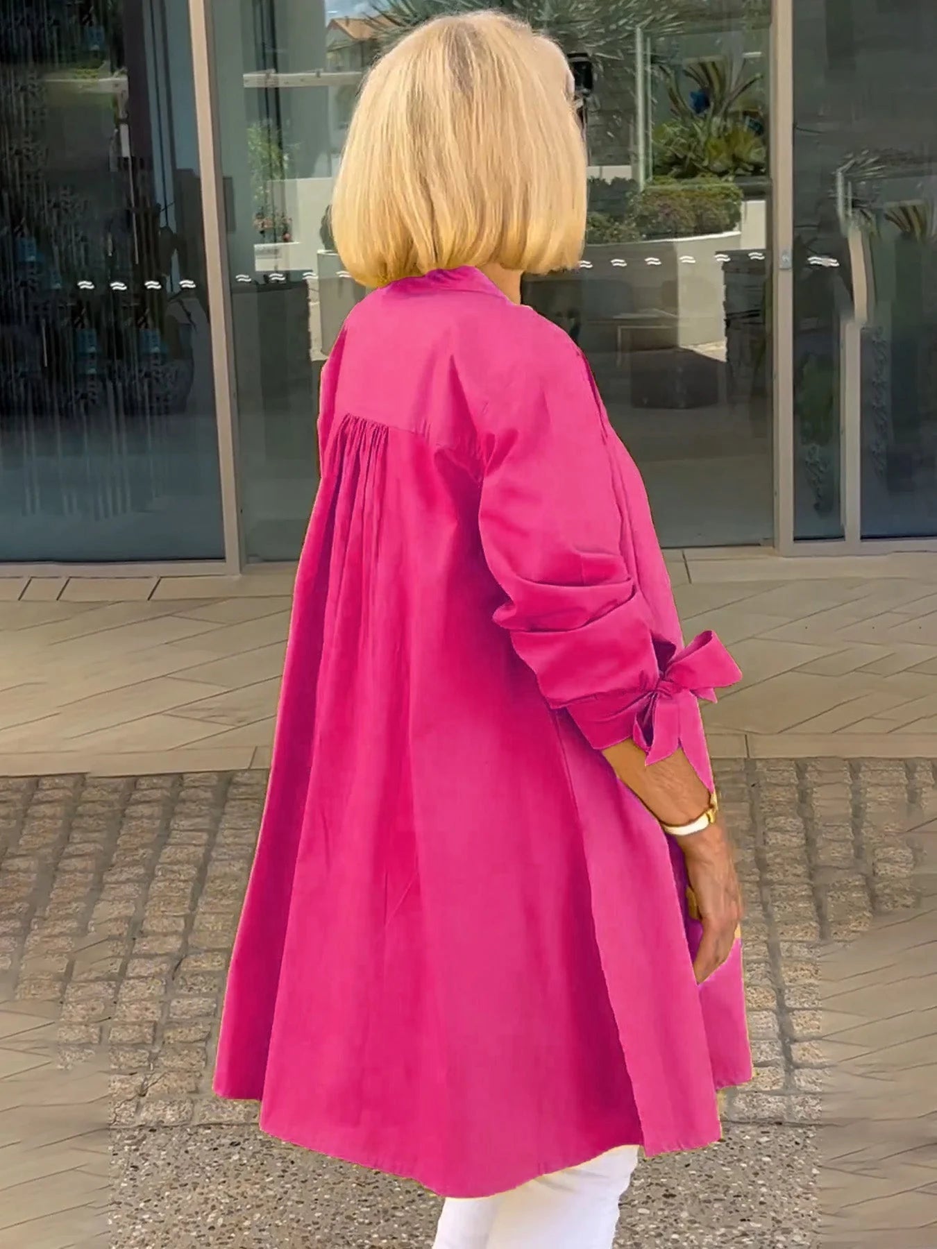 【🔥Elegantna in stilska】✨Enobarvna dolga bombažna srajca