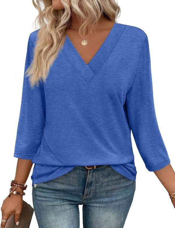 NEW  Women's V Neck 3/4 Long Sleeve Loose Fit Tops