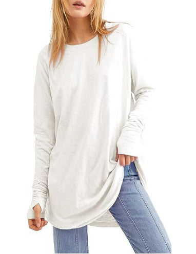 Womens Tunic Tops to Wear with Leggings Long Sleeve Thumb Hole Shirts Crew Neck Curved Hem(BUY 2 FREE SHIPPING)