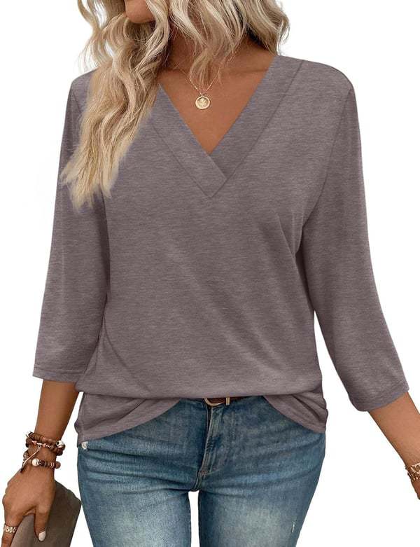 NEW  Women's V Neck 3/4 Long Sleeve Loose Fit Tops