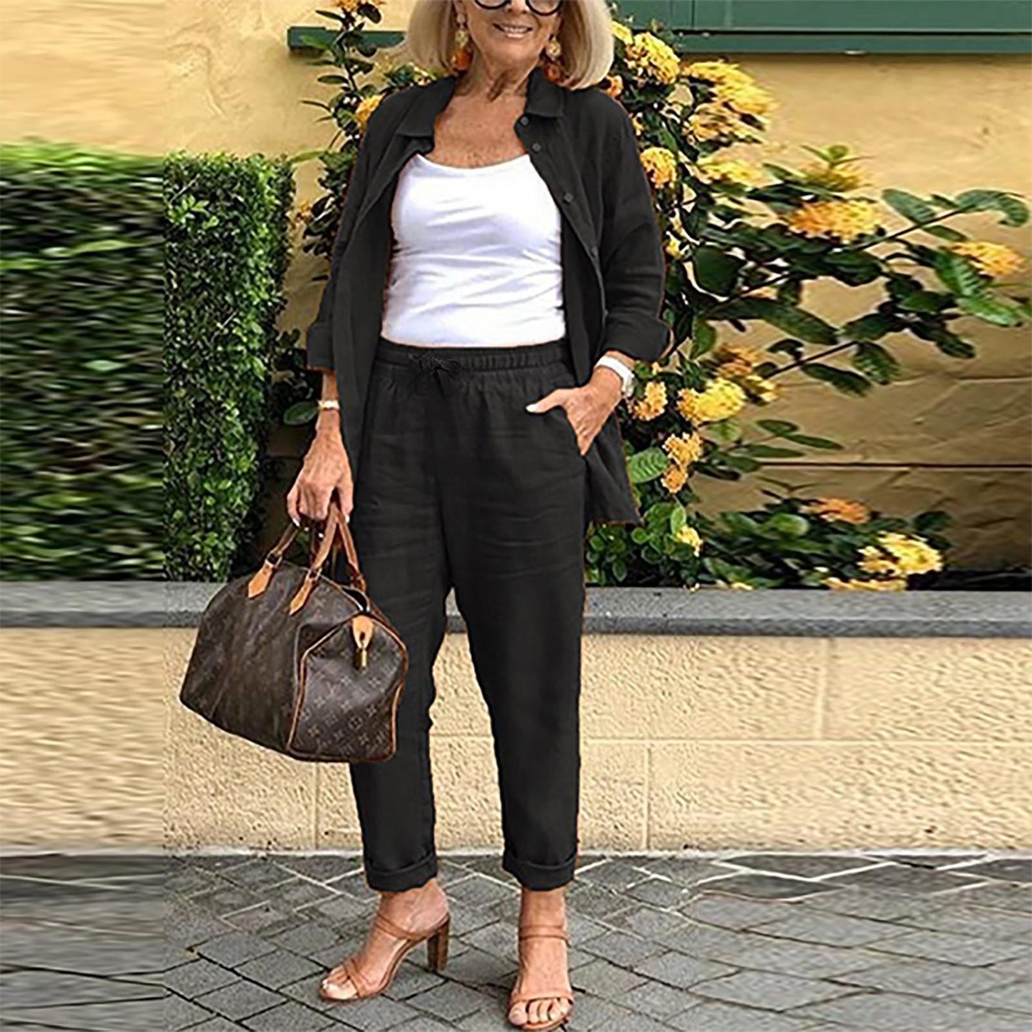 【🔥Sproščeno in elegantno】Srajca in hlače z dolgimi rokavi iz bombaža in lana(📉Spet znižanje cen!!!)