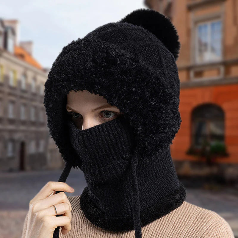 (🎁Božična ponudba🎄)🔥Kupite 1, dobite 1 gratis:elegantna, debela pletena zimska kapa s toplim pokrivalom za obraz in šalom