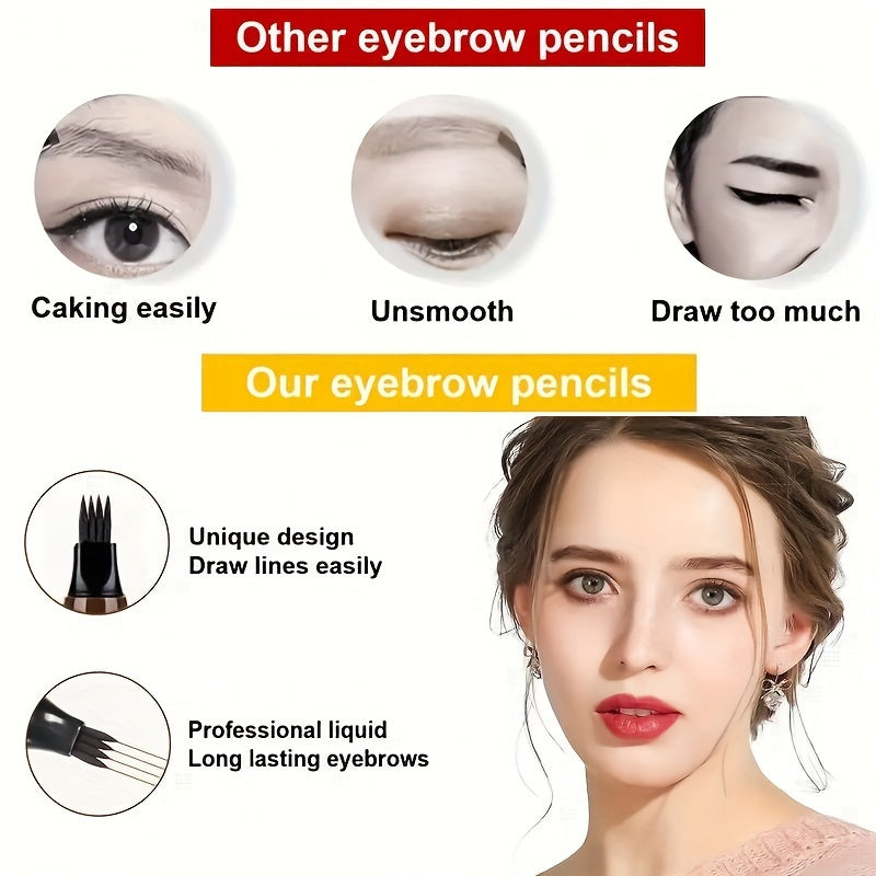 Four-brush wild water eyebrow pencil, long-lasting, smudge-proof, waterproof, sweat-proof, and fade-resistant