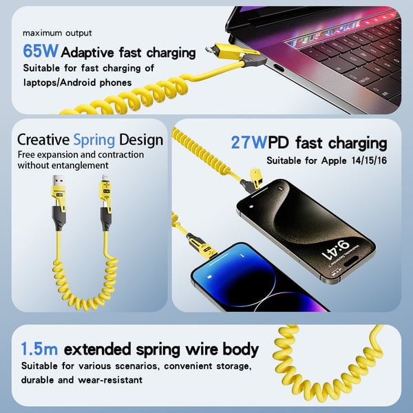 【🔥Kupite 1, dobite 1 gratis】✨4-v-1 vzmetni hitri polnilni kabel