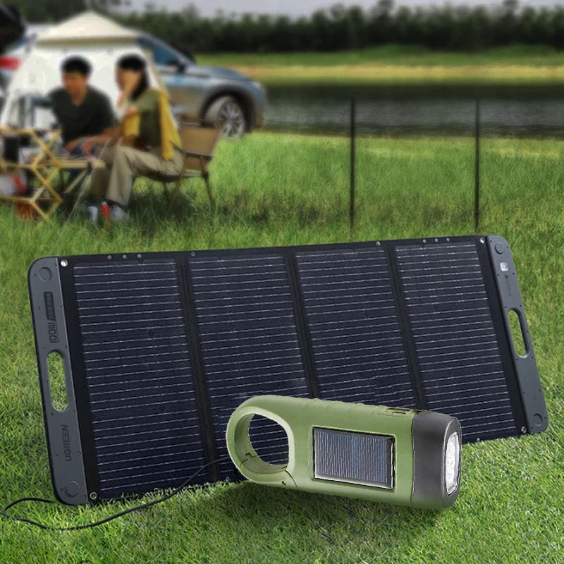 Utomhus nödlampa (handvev + sol + USB-laddning)