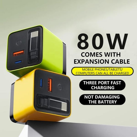 🔥Vruće prodavani proizvodi🔥 3 u 1 GaN punjač, 80W MAX proširivi modul za brzo punjenje s Type-C kabelom i 2 USB priključka
