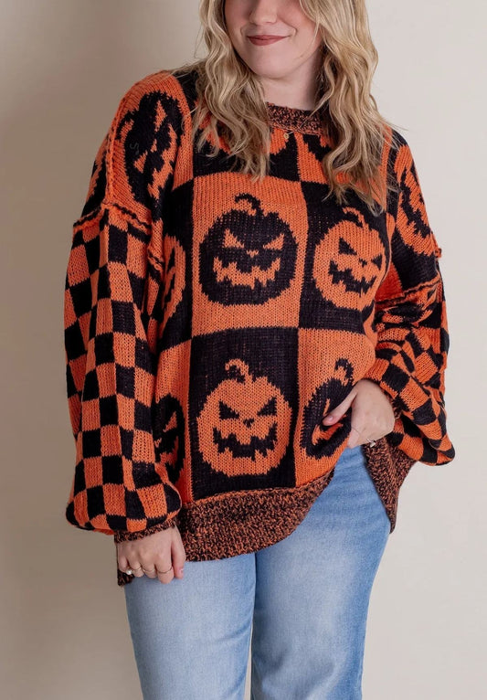 🎃STRAŠLJIVA SEZONA - Karirasti pulover za noč čarovnic 2025