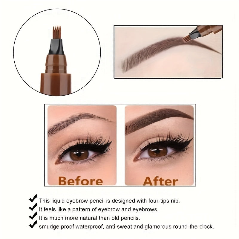 Four-brush wild water eyebrow pencil, long-lasting, smudge-proof, waterproof, sweat-proof, and fade-resistant