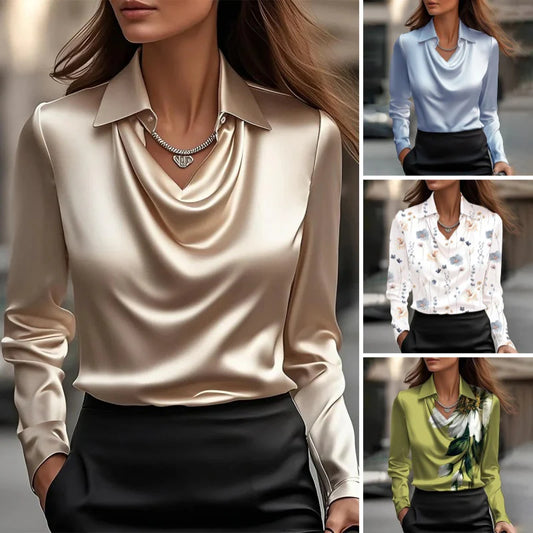 🔥Elegantna in elegantna - elegantna satenasta bluza z drapiranim izrezom (50 % popust)
