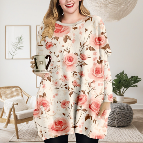 【🍂Jesenski outfit🔥】Lahka obleka z ovratnikom - s čudovitim potiskom roza vrtnic
