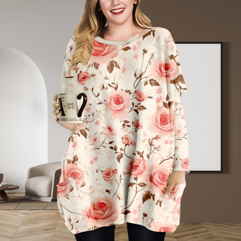【🍂Jesenski outfit🔥】Lahka obleka z ovratnikom - s čudovitim potiskom roza vrtnic