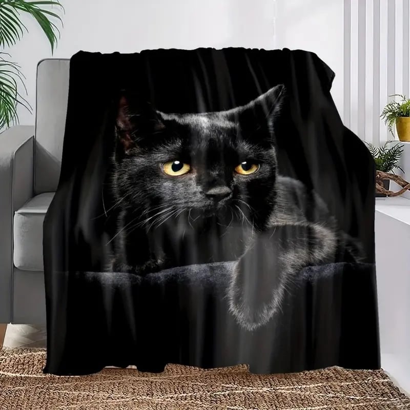 Cute Black Cat Print Flannel Blanket