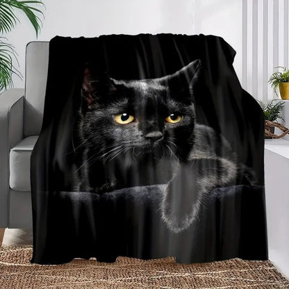 Cute Black Cat Print Flannel Blanket