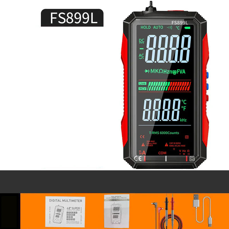 USB Tölthetős Digitális Multiméter – True RMS, Automatikus Tartományváltás és Megvilágított LCD Kijelző, CAT III 1000V