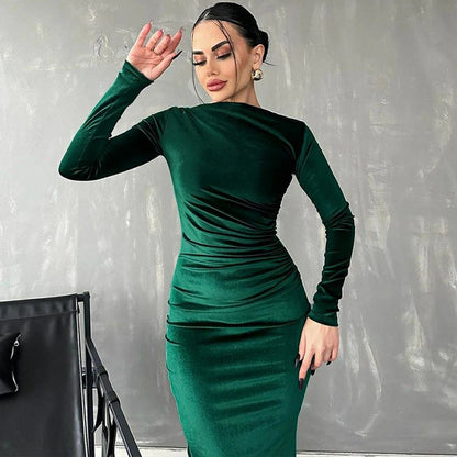 【🔥Udobno in razkošno!】Ženska obleka slim krojem z dolgimi rokavi, modna za jesen in zimo