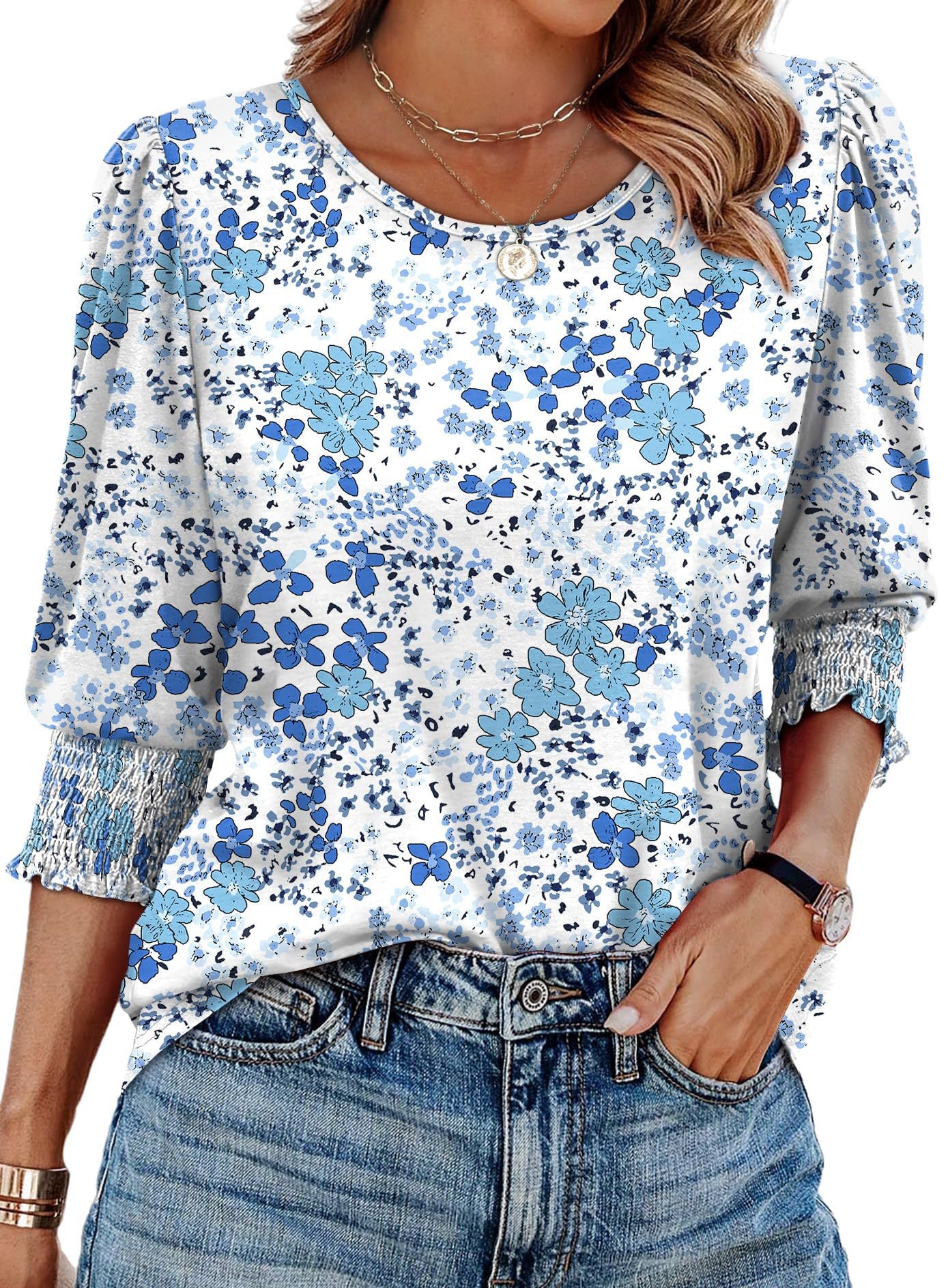 【🔥Sproščeno elegantno✨】Ženska bluza s 3/4 dolgimi rokavi in nabranimi manšetami