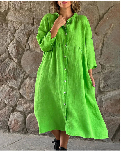 【✨Combinație de confort și modă】Rochie cămașă lejeră din bumbac și in