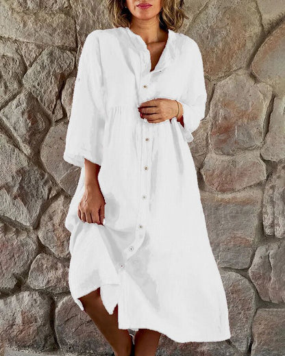 【✨Combinație de confort și modă】Rochie cămașă lejeră din bumbac și in