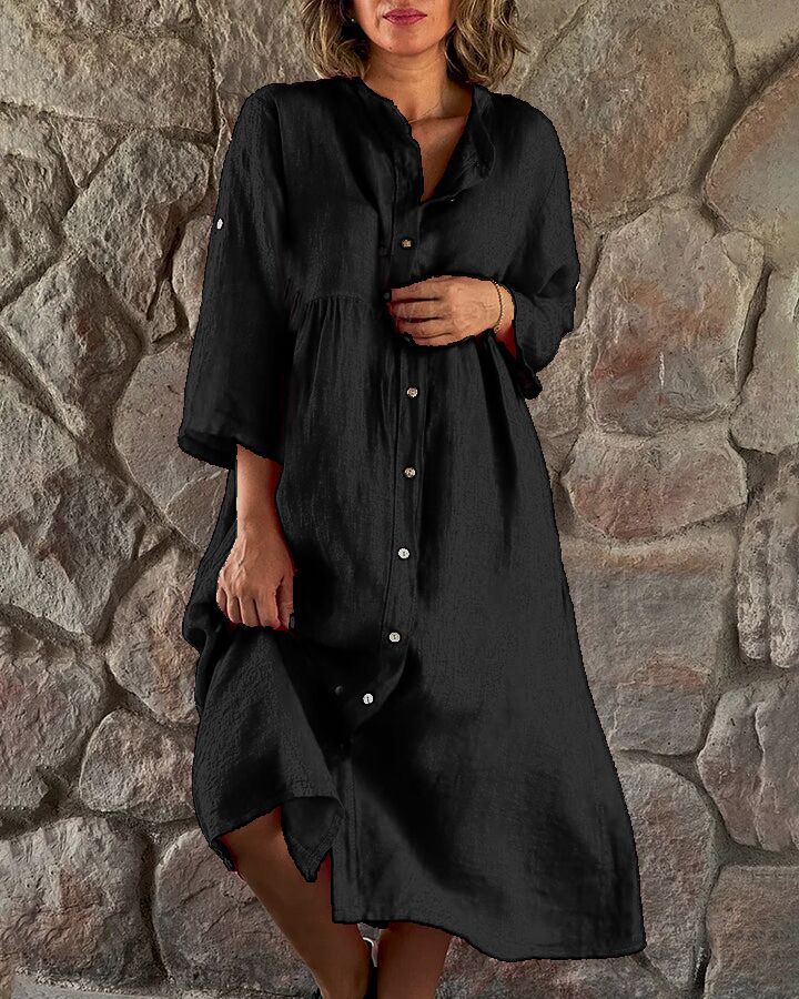 【✨Combinație de confort și modă】Rochie cămașă lejeră din bumbac și in