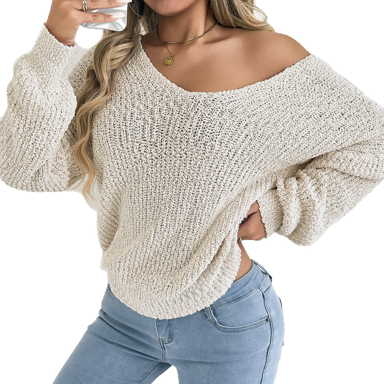 Women's Off-the-Shoulder Sweater Loose Lightweight Pullover Top