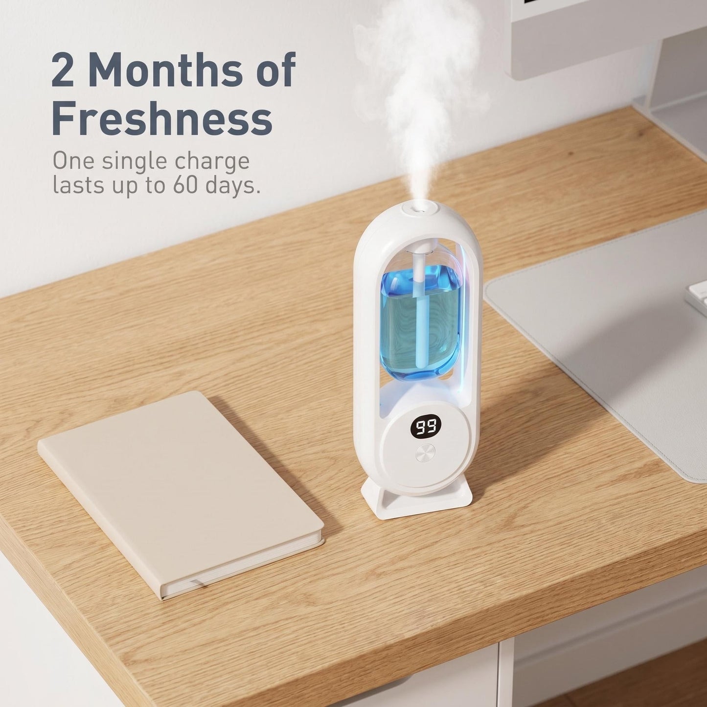 ✨ AromaGlow 360 intelligens illatdiffúzor – 50 négyzetméteres hatótávolság, akár 2 hónapos akkumulátor-üzemidő, 5 időzítési mód💨