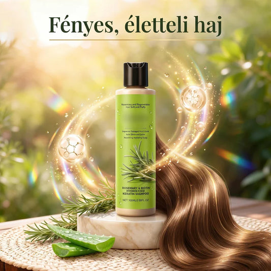 🧴 Tápláló sampon száraz fejbőrre és sérült hajra – keratin + rozmaring + biotin