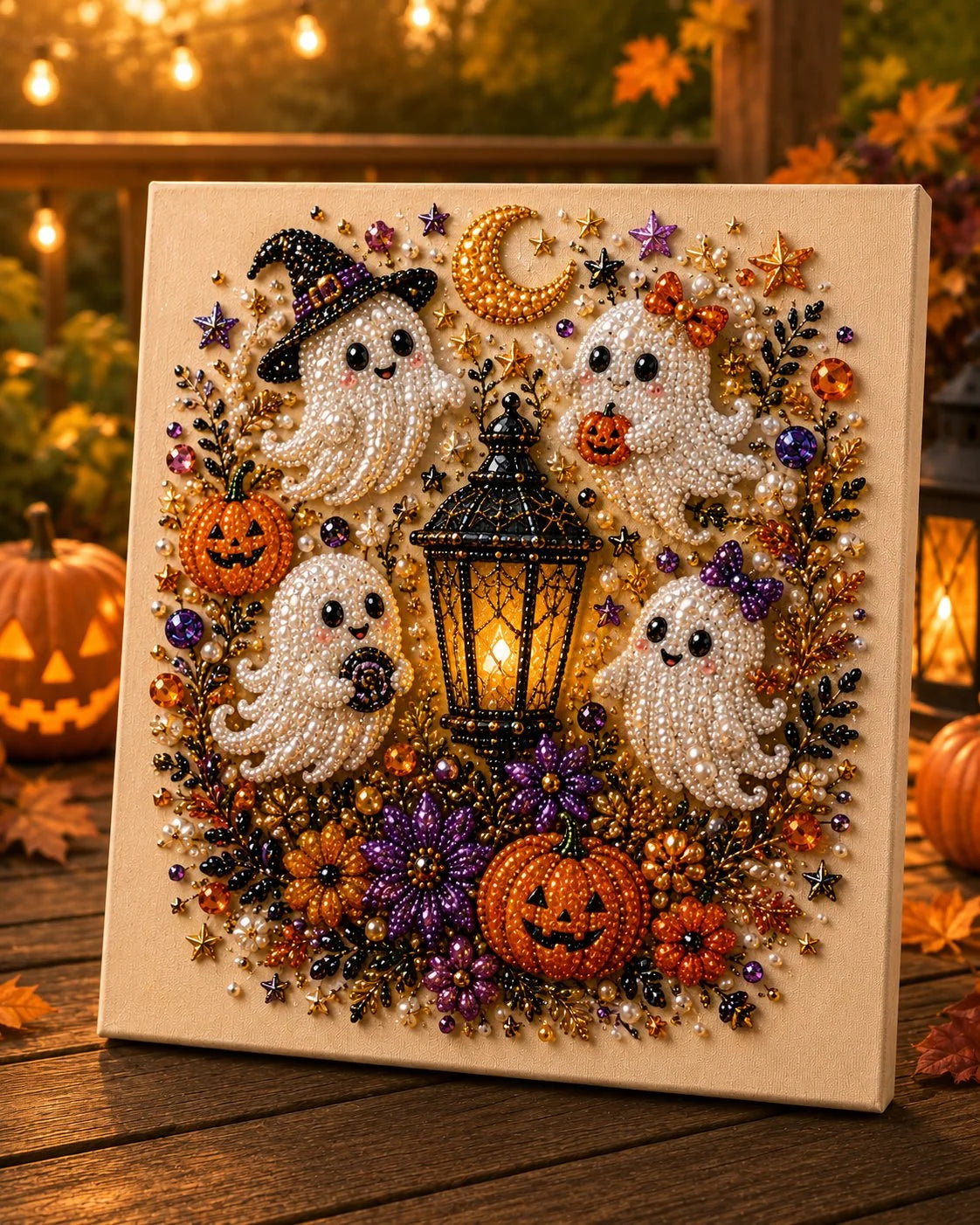 🎃 Halloween-i gyöngyös kézműves készlet – Nincs szükség rajztudásra, csak a gyöngyöket kell a mintához illeszteni és felragasztani.