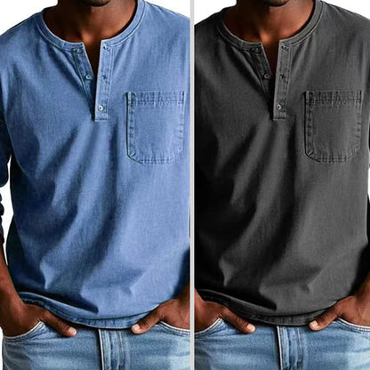 Męska koszula jeansowa z długim rękawem w stylu retro