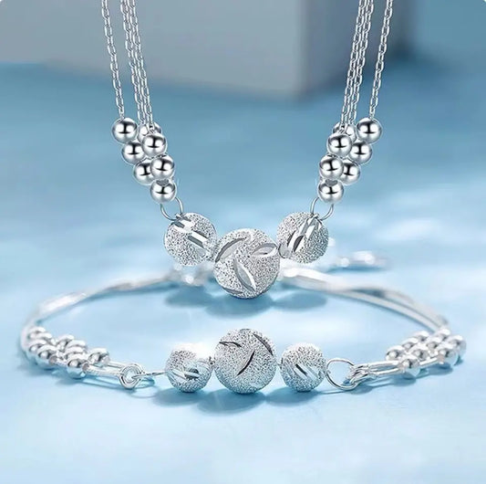 🎁🔥[Naszyjnik + Bransoletka]✨Zestaw biżuterii z grawerowanym srebrnym naszyjnikiem