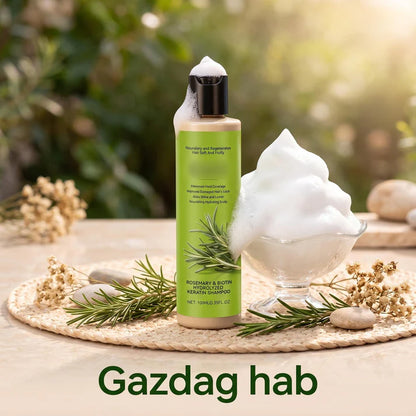 🧴 Tápláló sampon száraz fejbőrre és sérült hajra – keratin + rozmaring + biotin