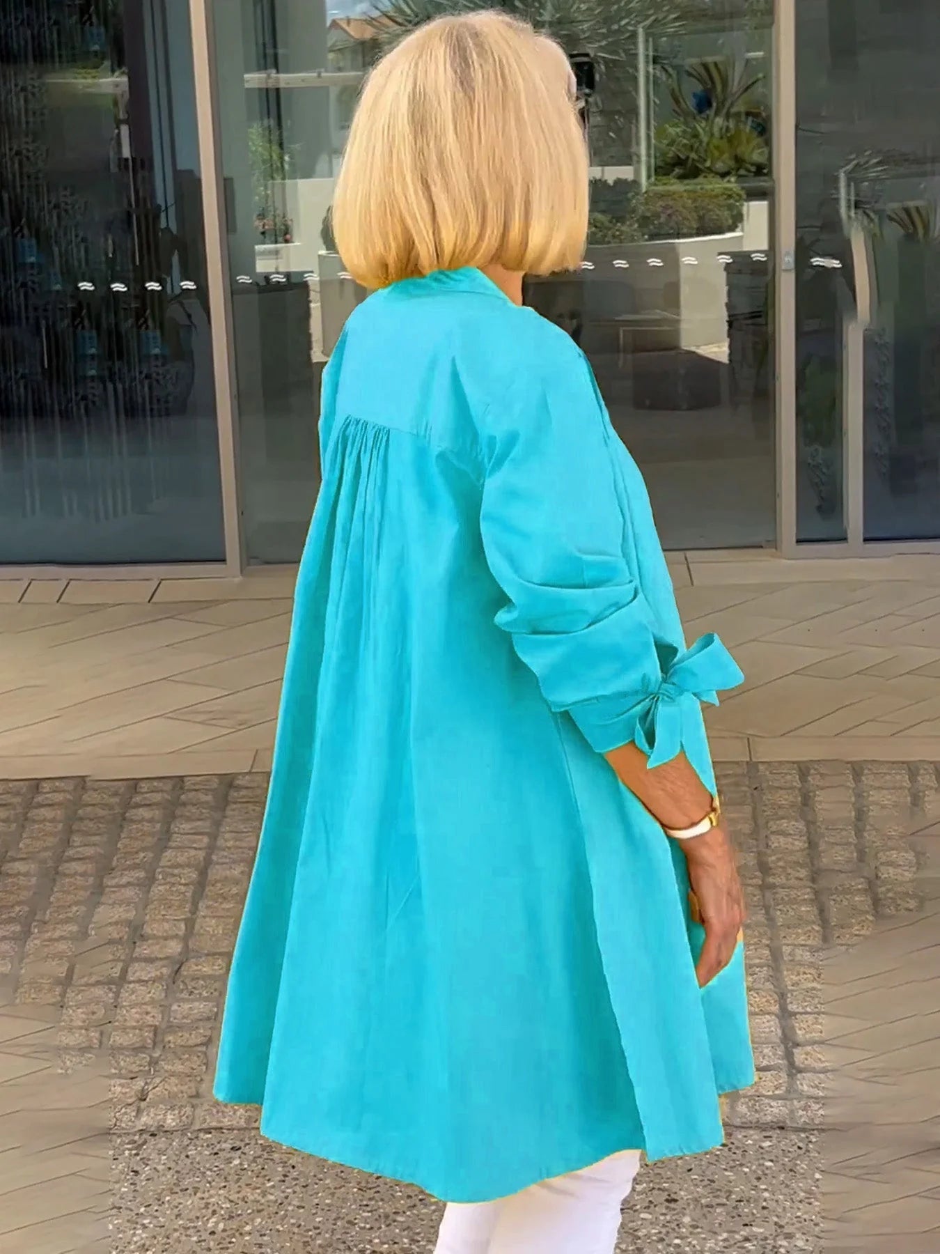 【🔥Elegantna in stilska】✨Enobarvna dolga bombažna srajca