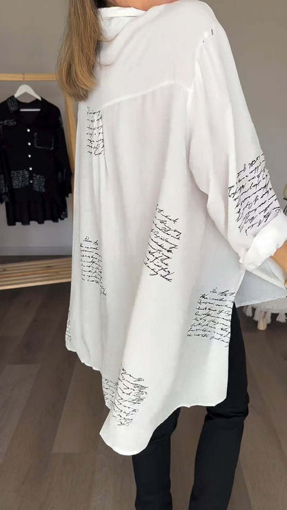 🍂Ținută de toamnă - Cămașă la modă cu rever și imprimeu cu litere