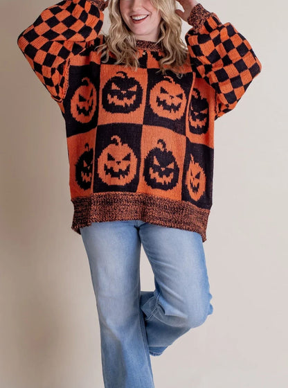 🎃STRAŠLJIVA SEZONA - Karirasti pulover za noč čarovnic 2025