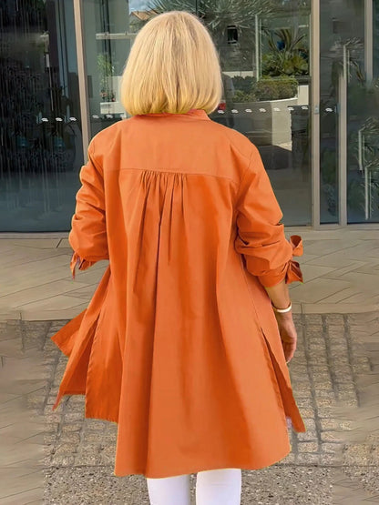 【🔥Elegantna in stilska】✨Enobarvna dolga bombažna srajca
