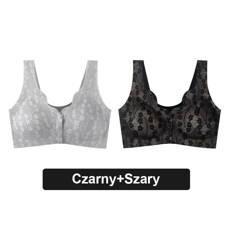 Wygodny koronkowy biustonosz na guziki Plus Size