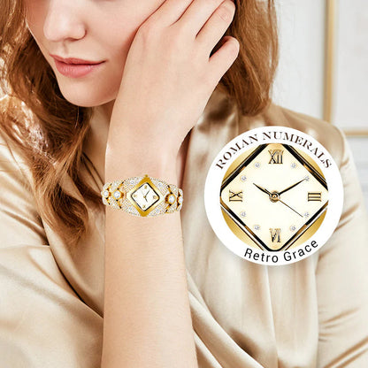 ⌚Ženska retro kvarčna ura z bleščečimi okrasnimi kamni