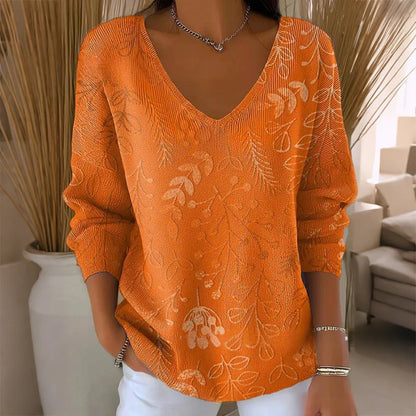 【❤️Kombinacija udobja in elegance】✨Bluza z dolgimi rokavi in V-izrezom s potiskom