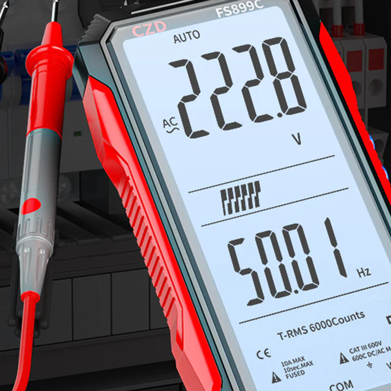 USB Tölthetős Digitális Multiméter – True RMS, Automatikus Tartományváltás és Megvilágított LCD Kijelző, CAT III 1000V