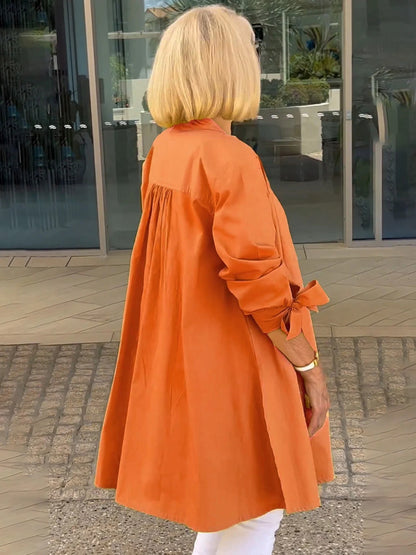 【🔥Elegantna in stilska】✨Enobarvna dolga bombažna srajca