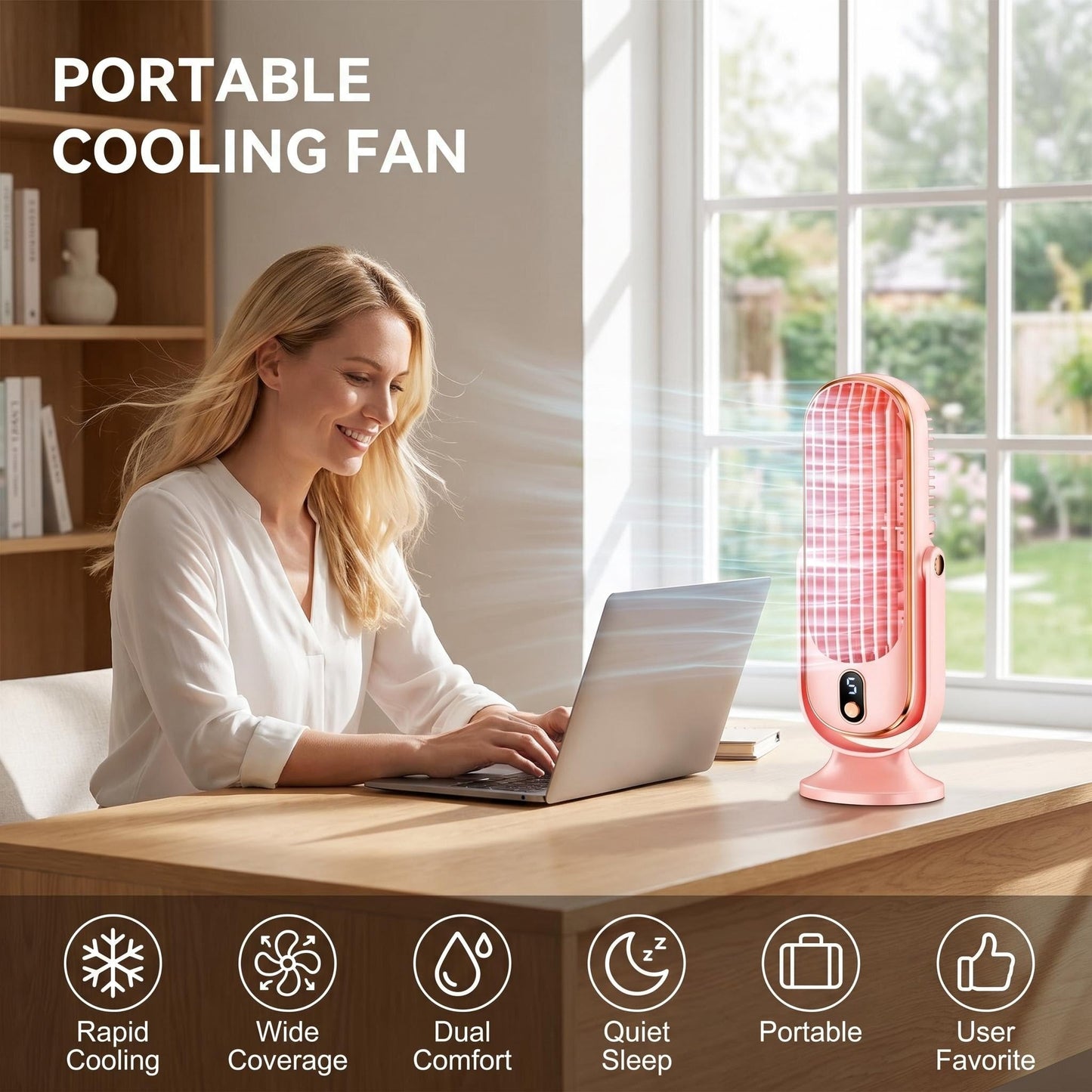 ❄️5 fokozatú hordozható asztali légkondicionáló ventilátor, otthoni és irodai használatra ✨